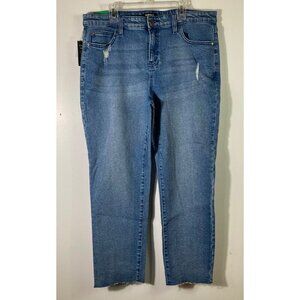 Womens Buffalo Jayme Jeans Mid Rise Straight Raw Hem Blue 12 NWT